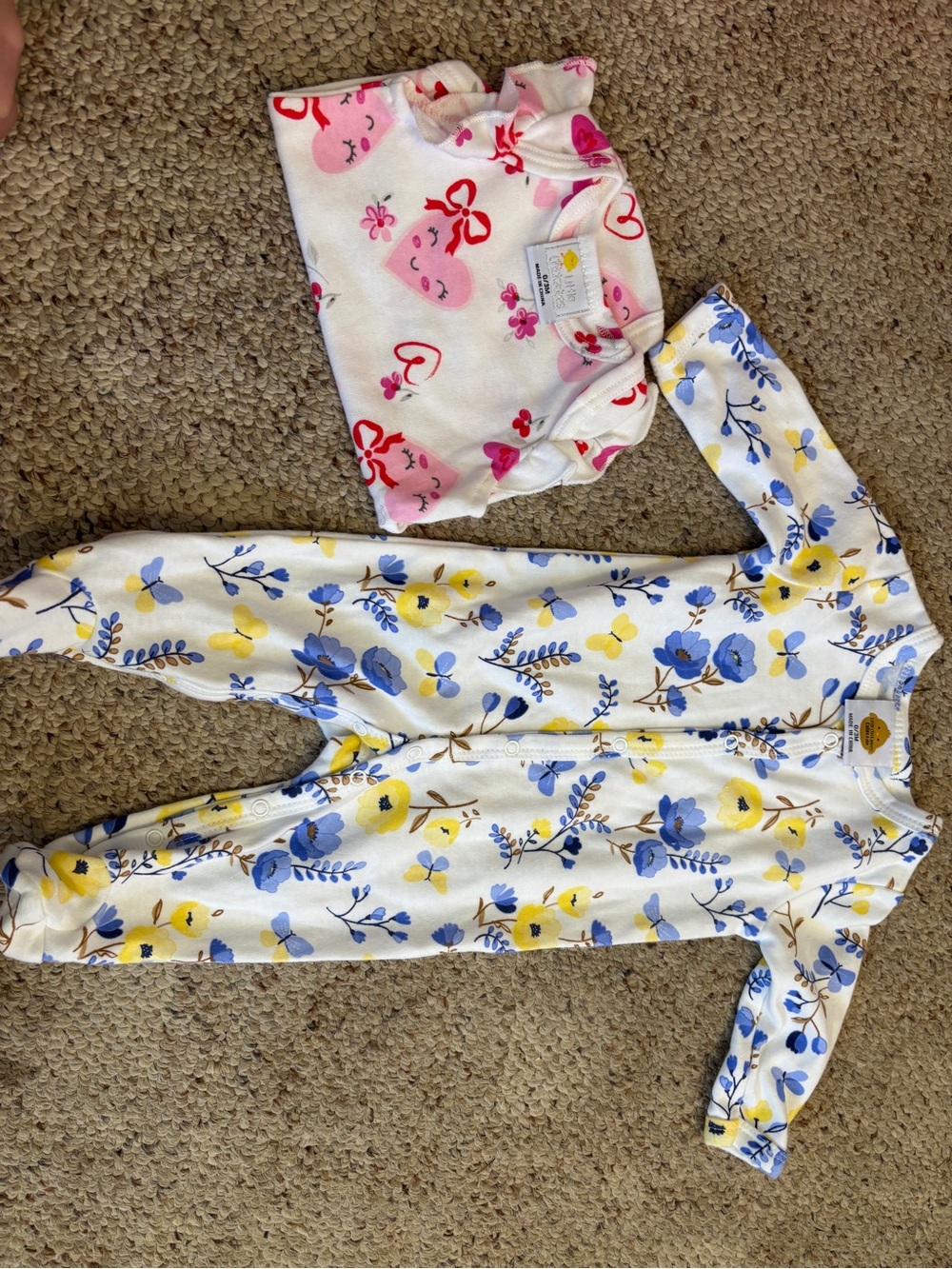 Baby Floral Footie One-Piece - Blue & Yellow